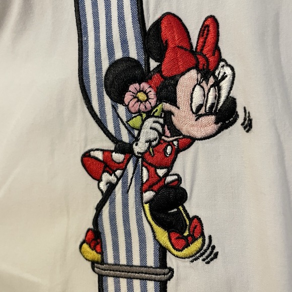 Vtg 90s Walt Disney World Mickey Mouse Suspender Shirt Embroidered Trompe L'oeil - Picture 10 of 16